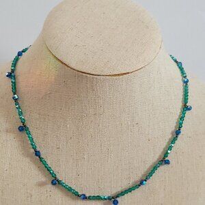 Green & Blue Beaded Necklace With Lobster Clasp
